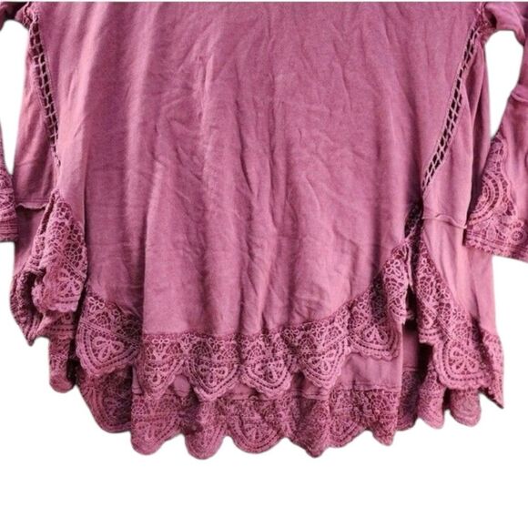 Free People Slouchy Tunic Small Smokey Wings Shirred Hem Crochet Dolman maroon - Picture 6 of 6